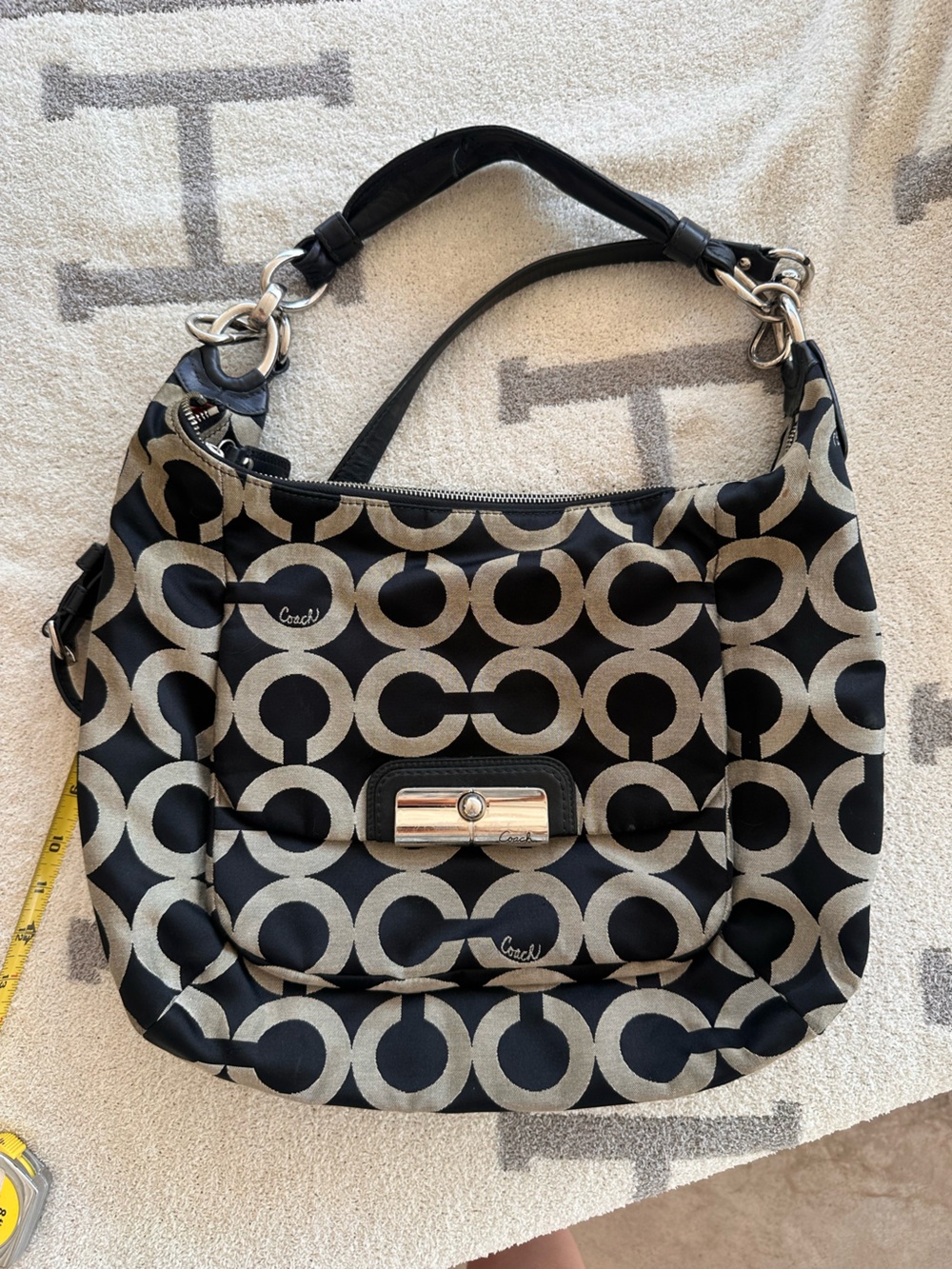 Coach Black & Silver Circle Logo Shoulder Bag